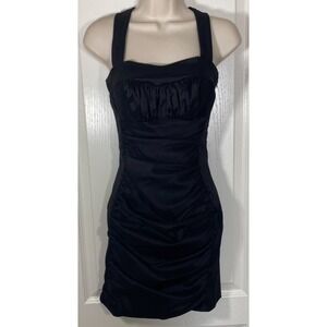 Vtg‎ Jessica McClintock Dress Womens 4P Black Sweetheart Ruched Strappy Back y2K